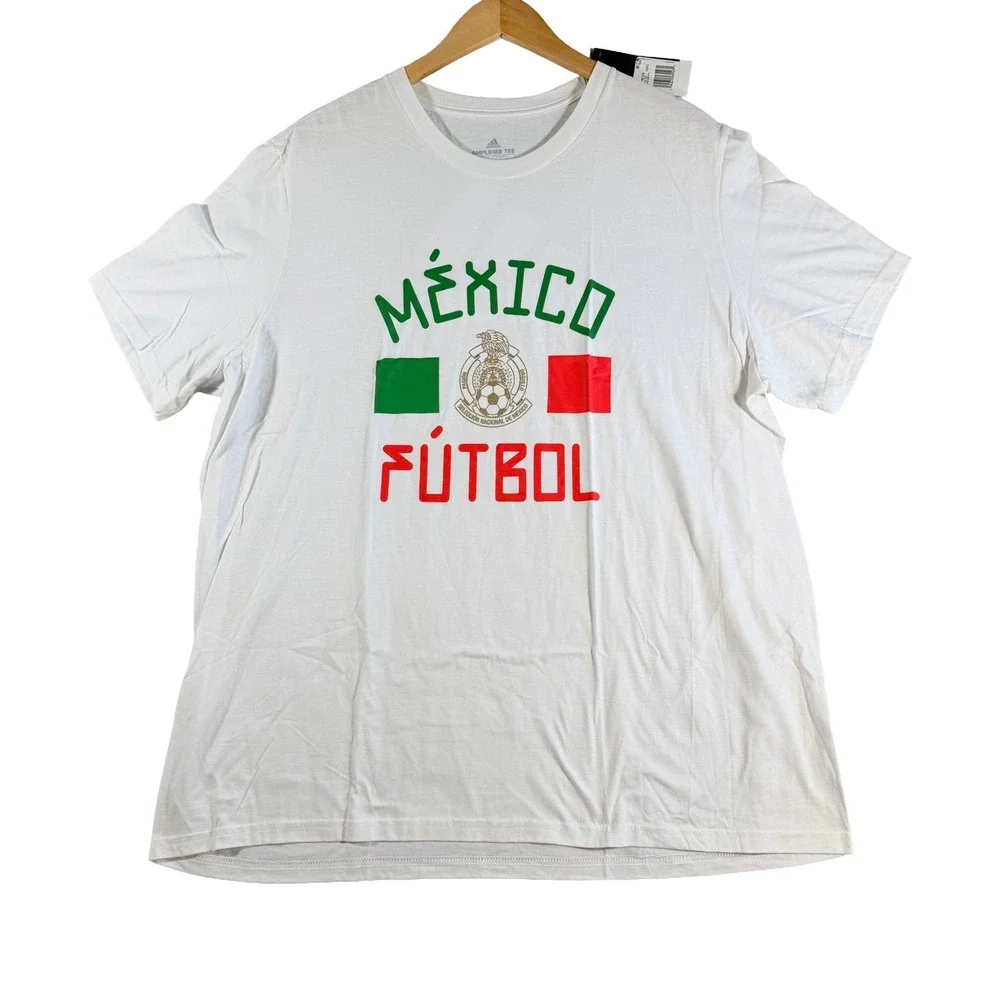 adidas Mexico Futbol Graphic T-Shirt Short Sleeve White Mens 2XL NWT